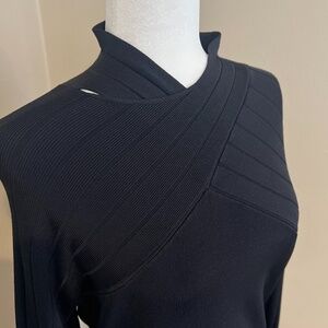 Cyrus Women's Black Longsleeve Knit Top Half Pleated Sweater